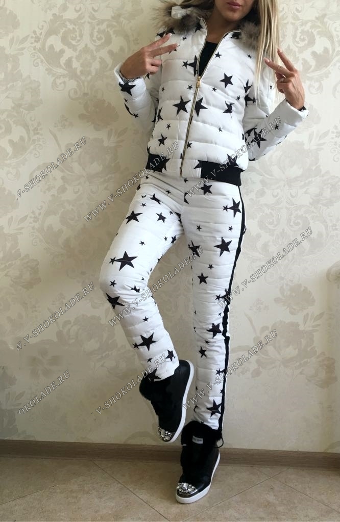 Тёплый спортивный костюм Куртка+штаны "Звёздочки" / Белый купить в интернет-магазине «В шоколаде.ру»